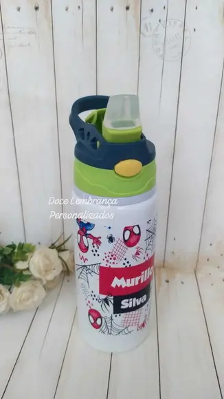 Garrafa Kids Escolar Homem Aranha Personalizada com Nome