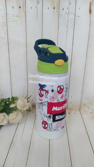Garrafa Kids Escolar Homem Aranha Personalizada com Nome