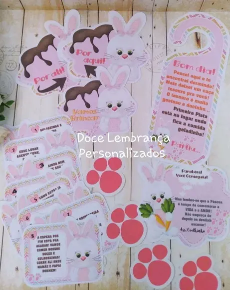 Kit Caça aos Ovos Páscoa Menina Coelho Rosa