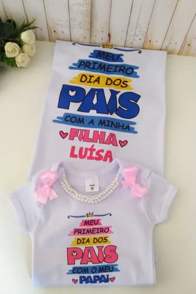 Kit Camiseta + Body Menina Decorado Dia dos Pais