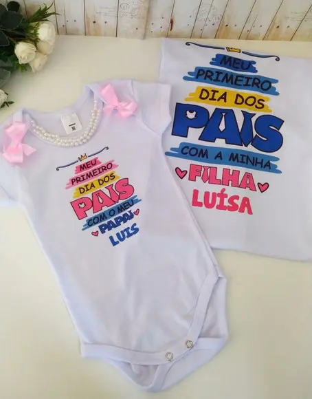 Kit Camiseta + Body Menina Decorado Dia dos Pais
