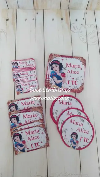 Kit Escolar Branca de Neve Etiqueta Garrafa Kids Agenda