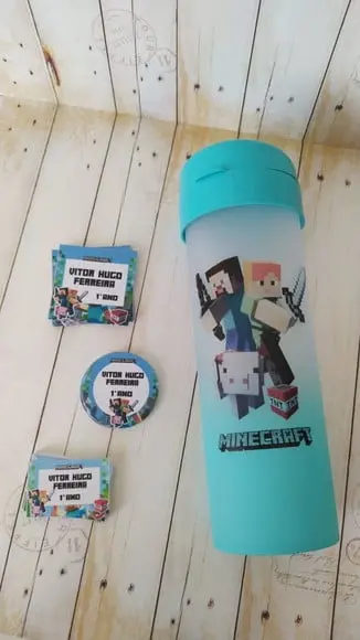 Kit Escolar Etiqueta + Garrafinha Minecraft Personalizada