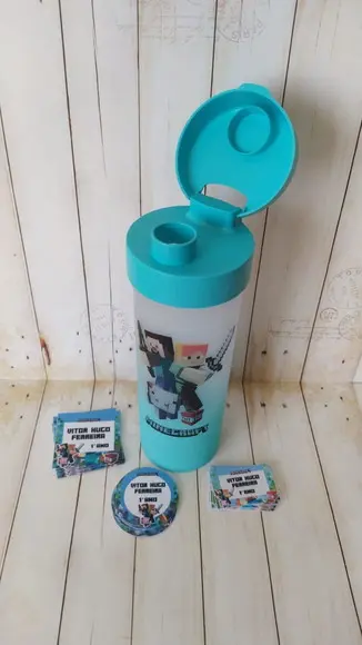Kit Escolar Etiqueta + Garrafinha Minecraft Personalizada