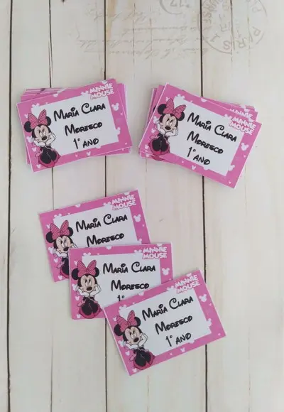 Kit Escolar Etiquetas, Toalhinha, Garrafa Minnie Rosa