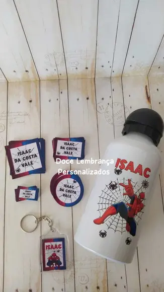 Kit Escolar Garrafa Squezze e Etiqueta Homem Aranha Personal