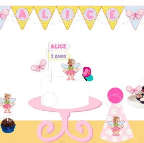 Kit Festa Aniversário Borboleta com Chapéu Personalizado