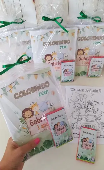Kit Safari Baby Sacolinha, Livro Colorir, Rótulo Suculentas