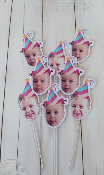 Kit Topper Bolo e Docinhos com Foto Carinha Aniversário Bebê