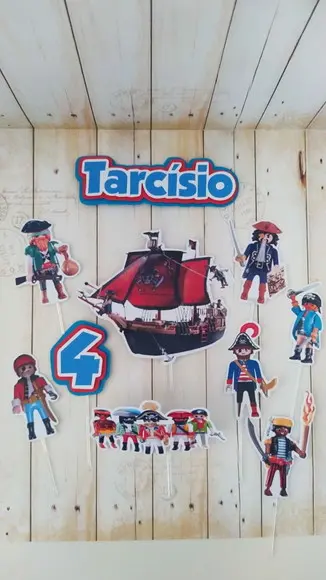 Kit Topper Para Bolo E Docinhos Playmobil Pirata