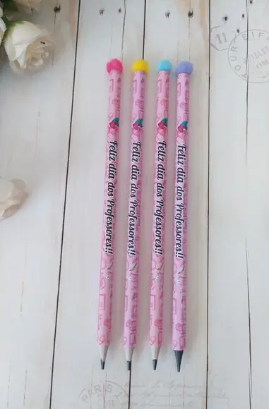 Lápis Pompom Personalizado Dia dos Professores