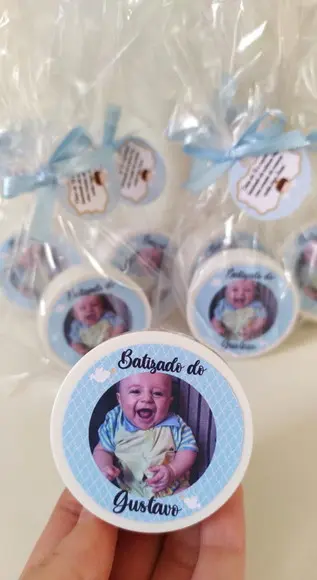 Lembrancinha Batizado com Foto (latinha com Mini Terço)