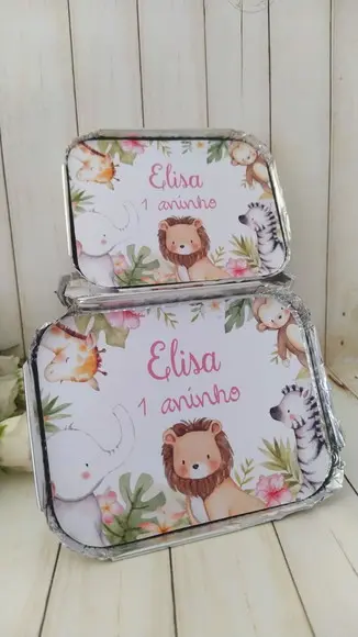 Marmitinha Safari Rosa Menina Kit Lanche Festa na Escola