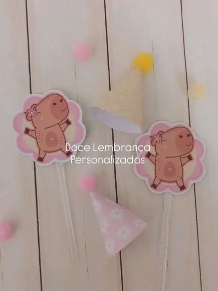 Mini Chapéu Topper Docinhos Capivara Cute Decoração Mesa