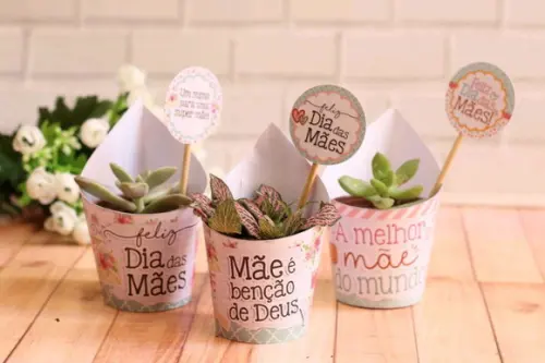 Rótulos Mini Suculenta Dia das Mães Lembrancinha