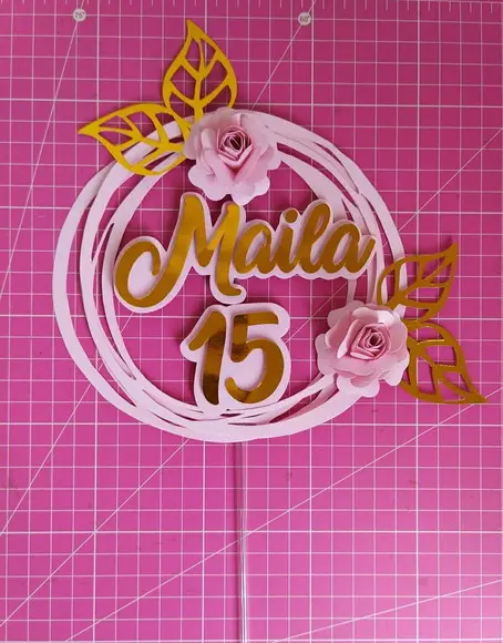 Topper Arco E Flores 3d 15 Anos