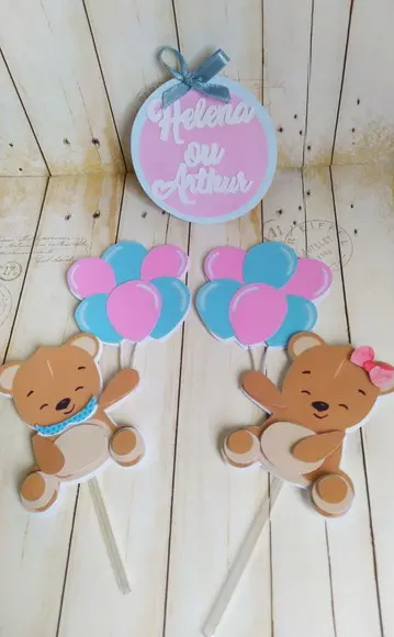 Topper Chá Revelação Urso Aquarelado 3d