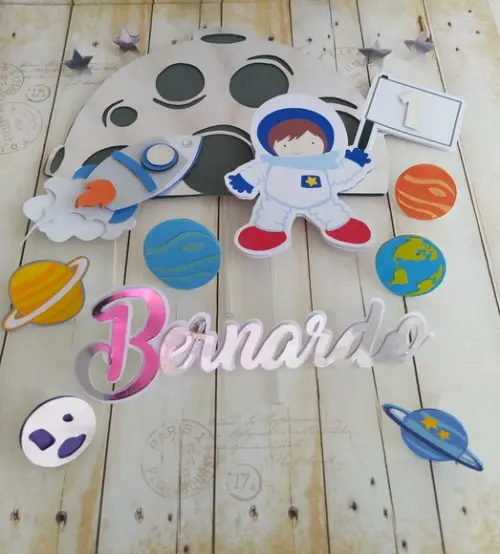 Topper de Bolo 3d Astronauta Aniversário Infantil