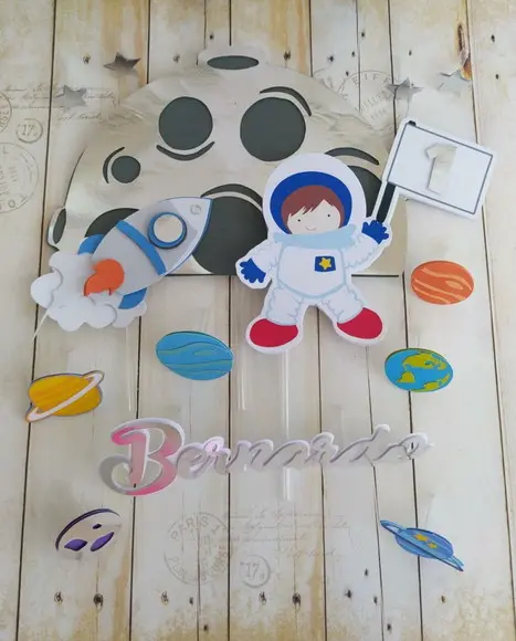 Topper de Bolo 3d Astronauta Aniversário Infantil