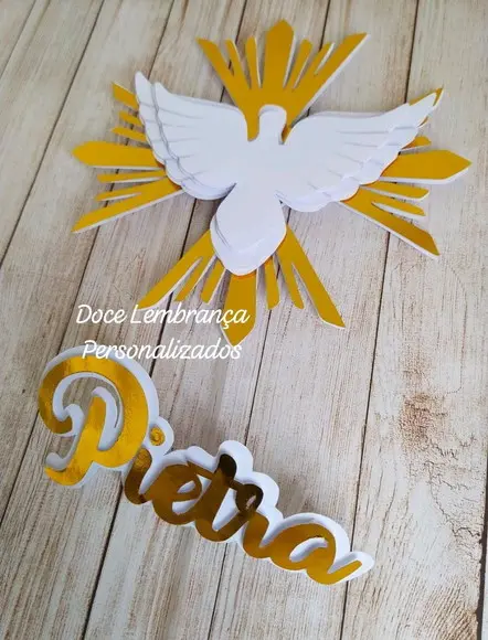 Topper de Bolo 3d Batizado Crisma Eucaristia Espírito Santo