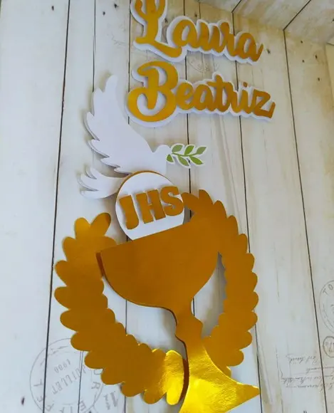 Topper de Bolo 3d Primeira Eucaristia Crisma