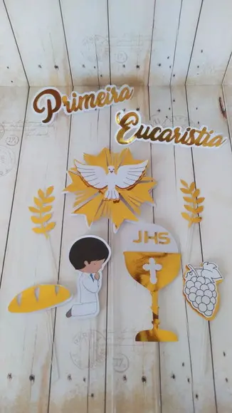 Topper de Bolo 3d Primeira Eucaristia Menino/menina