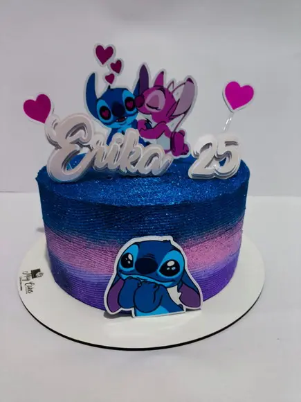 Topper de Bolo 3d Stitch e Angel