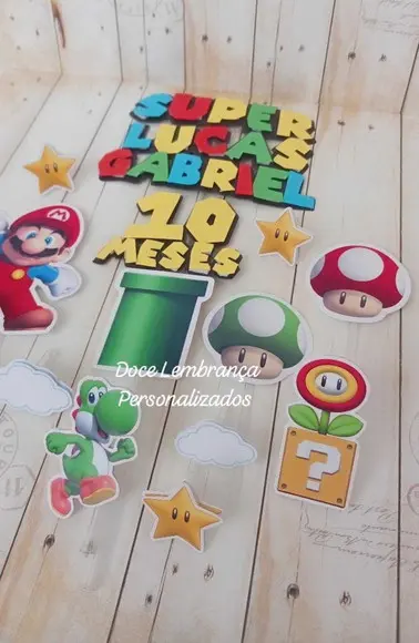 Topper de Bolo 3d Super Mario Aniversário Infantil Adulto