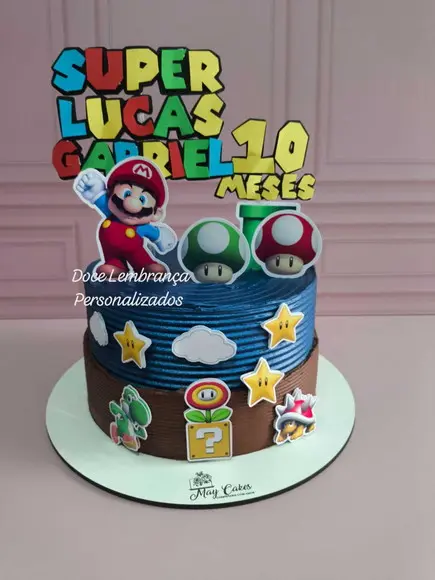 Topper de Bolo 3d Super Mario Aniversário
