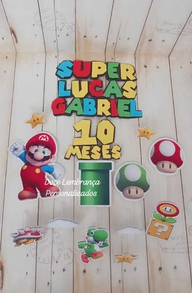 Topper de Bolo 3d Super Mario Aniversário