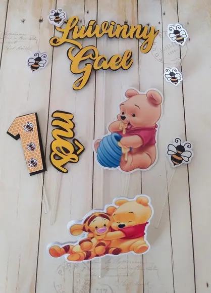 Topper de Bolo 3d Ursinho Pooh Mesversario