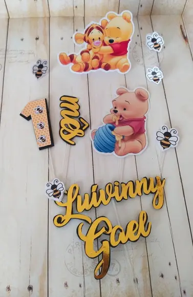Topper de Bolo 3d Ursinho Pooh Mesversario