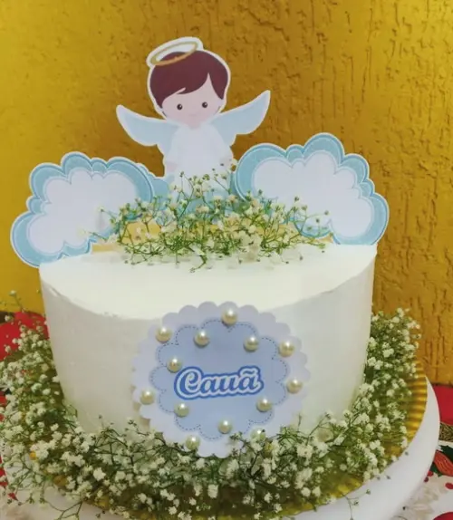 Topper de Bolo Batizado Menino Anjinho