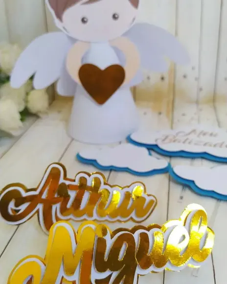 Topper de Bolo Batizado Menino 3d Personalizado