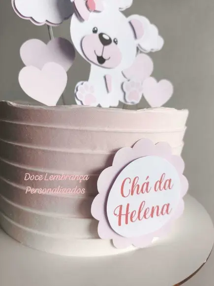 Topper de Bolo Chá de Bebê Mesversario Ursinho em Camadas