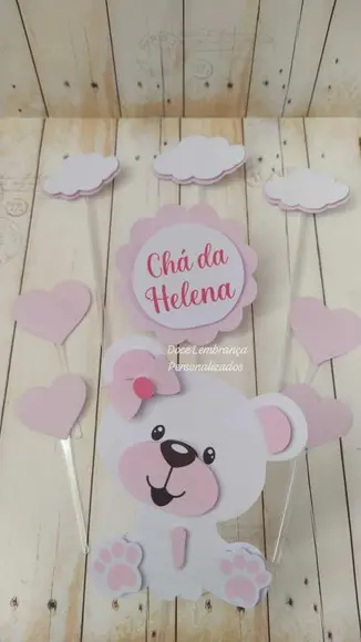 Topper de Bolo Chá de Bebê Mesversario Ursinho em Camadas