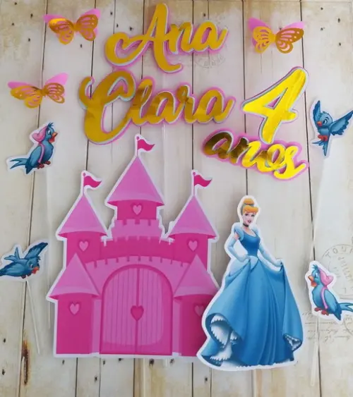 Topper de Bolo Cinderela 3d Personalizado