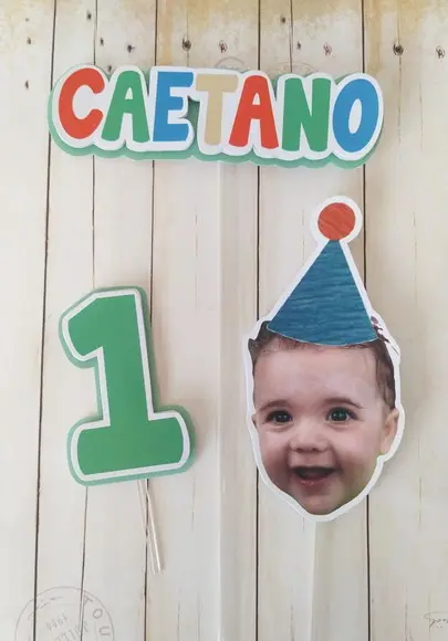 Topper de Bolo com Foto Carinha Chapeuzinho Aniversário Bebê