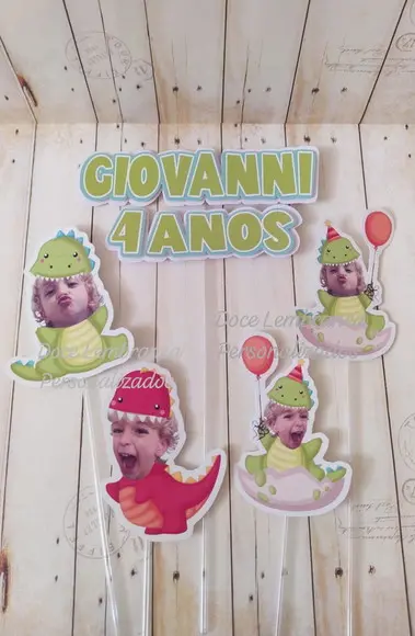 Topper de Bolo Dinobaby Dinossauro com Foto