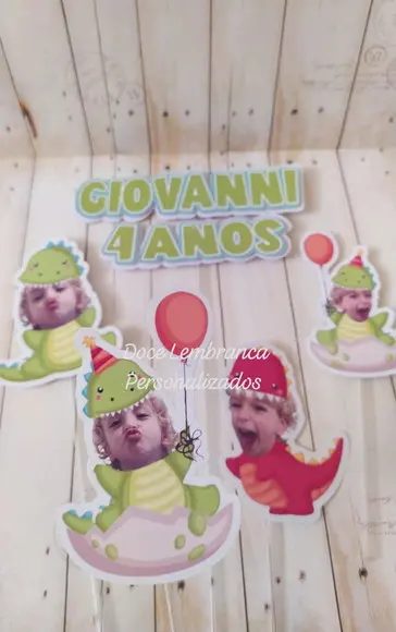 Topper de Bolo Dinobaby Dinossauro com Foto