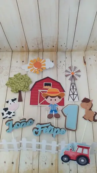Topper de Bolo Fazendinha 3d Personalizado