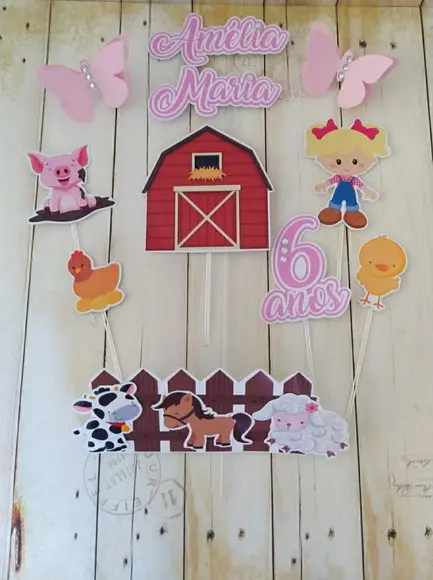 Topper de Bolo Fazendinha Rosa Menina