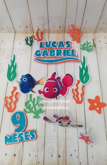 Topper de Bolo Fundo do Mar Nemo Mêsversario