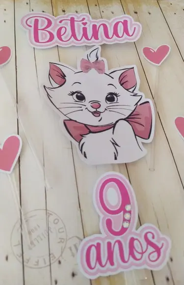 Topper de Bolo Gatinha Marie Personalizado