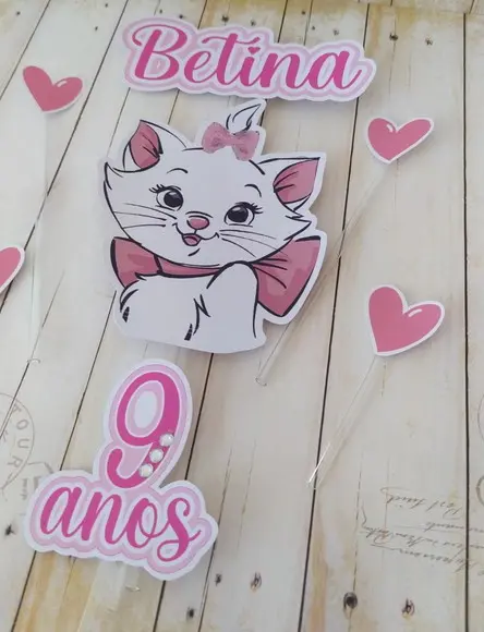 Topper de Bolo Gatinha Marie Personalizado