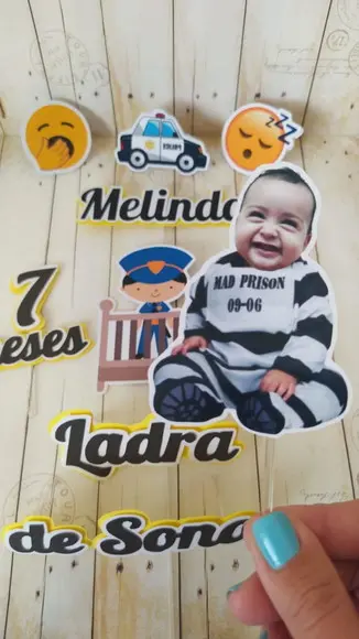 Topper de Bolo Ladra de Sono com Foto Bebê
