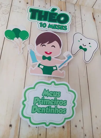 Topper de Bolo Meu Primeiro Dentinho Mesversário Bebê Menino