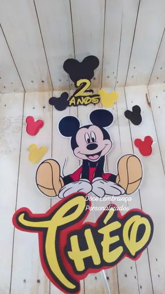 Topper de Bolo Mickey 3d Personalizado Mêsversario Aniversár