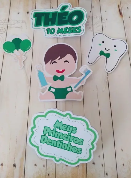 Topper de Bolo Meu Primeiro Dentinho Mesversário Bebê Menino