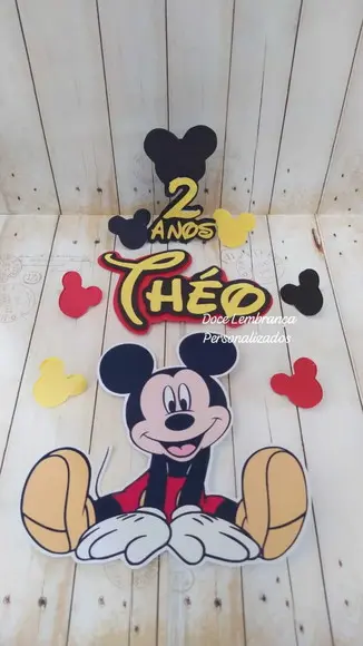 Topper de Bolo Mickey 3d Personalizado Mêsversario Aniversár